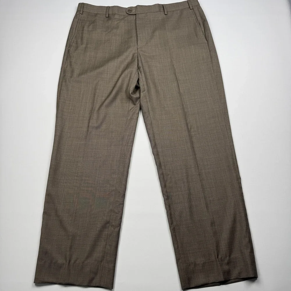Zanella Devon Dress Pants Mens 40x30 Brown Wool Flat Front Classic Italy